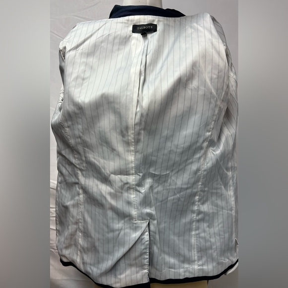 Talbots Women's 12 Navy Blue Double Breasted Cotton Blend Chino Blazer Jacket - Picture 4 of 5